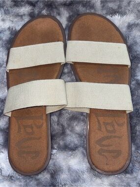 Target Beige Canvas Double-Strap Slide Sandals